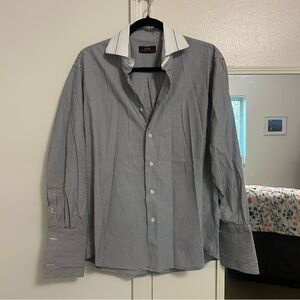 Steven Land Striped Dress Shirt with White Collar - Size 16 32/33